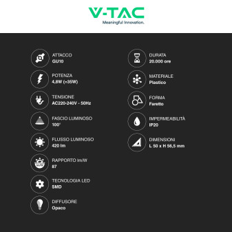 VT-2244 Lampadina LED SMD GU10 4,8W RGB V-Tac