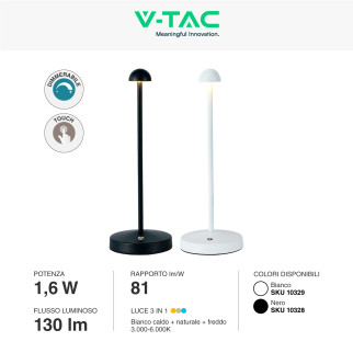 VT-1073 Lampada LED da Tavolo 3in1 1,6W Dimmerabile Touch V-Tac
