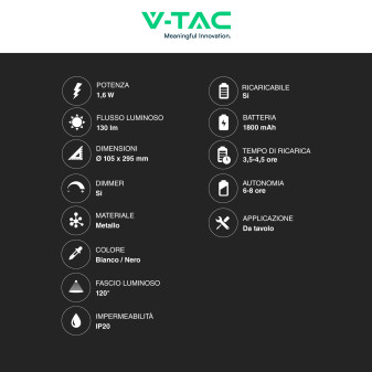 VT-1073 Lampada LED da Tavolo 3in1 1,6W Dimmerabile Touch V-Tac