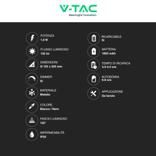 VT-1073 Lampada LED da Tavolo 3in1 1,6W Dimmerabile Touch V-Tac