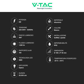 VT-743 Lampada LED da Muro 8W SMD IP65 Colore Bianco V-Tac