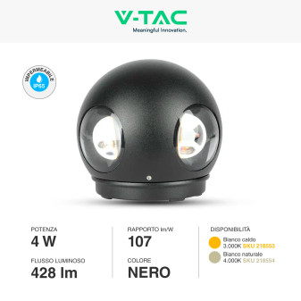 VT-834 Lampada LED da Muro 4W SMD IP65 Colore Nero V-Tac