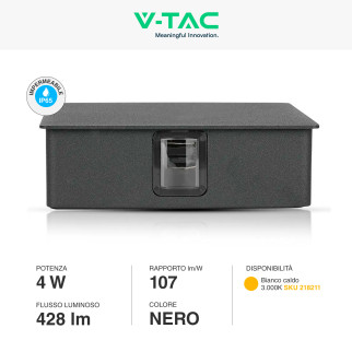 VT-704 Lampada LED da Muro 4W SMD IP65 Colore Nero V-Tac