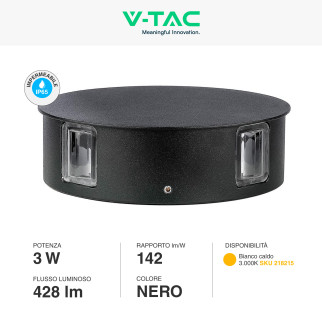 VT-706 Lampada LED da Muro 3W SMD IP65 Colore Nero V-Tac