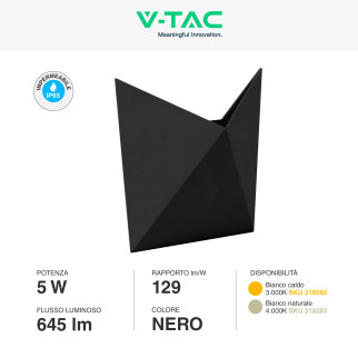 VT-825 Lampada LED da Muro 5W Applique Nera SMD IP65 V-Tac