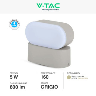 VT-816 Lampada LED da Muro 5W SMD IP65 Colore Grigio V-Tac