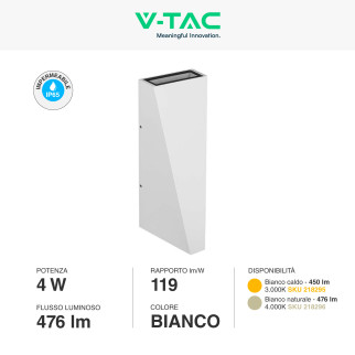 VT-826 Lampada LED da Muro 4W SMD IP65 Colore Bianco V-Tac