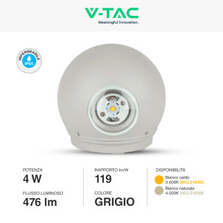 VT-836 Lampada LED da Muro 4W SMD IP65 Colore Grigio V-Tac