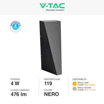 VT-826 Lampada LED da Muro 4W SMD IP65 Colore Nero V-Tac