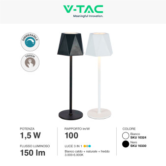 VT-1034 Lampada LED da Tavolo 3in1 1,5W Dimmerabile Touch V-Tac