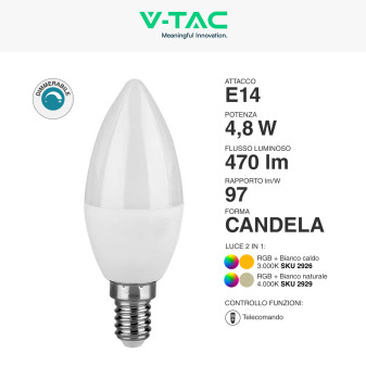 VT-2214 Lampadina LED C37 4,8W E14 RGB+W Dimmerabile V-Tac
