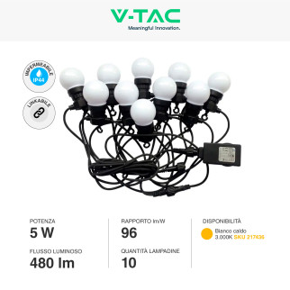 VT-70510 Catena da 10 Lampadine LED MiniGlobo IP44 V-Tac