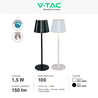 VT-1028 Lampada LED da Tavolo 3in1 1,5W Dimmerabile Touch V-Tac