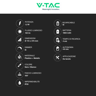 VT-1028 Lampada LED da Tavolo 3in1 1,5W Dimmerabile Touch V-Tac