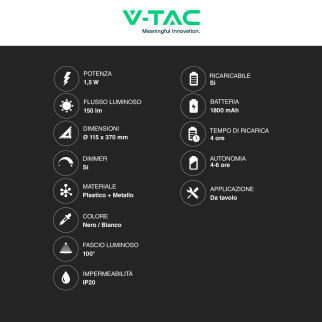 VT-1028 Lampada LED da Tavolo 3in1 1,5W Dimmerabile Touch V-Tac