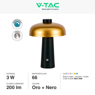 VT-1050 Lampada LED 3in1 da Tavolo 3W Dimmerabile Changing Color V-Tac