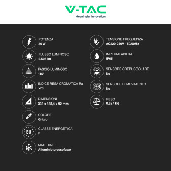 VT-150030ST Lampada Stradale LED 30W SMD Lampione IP65 V-Tac