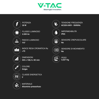 VT-150030ST Lampada Stradale LED 30W SMD Lampione IP65 V-Tac