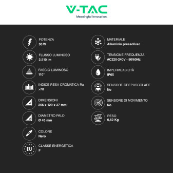 VT-15035ST Lampada Stradale LED 30W SMD Lampione IP65 V-Tac
