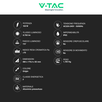 VT-150100ST Lampada Stradale LED 100W SMD Lampione IP65 V-Tac