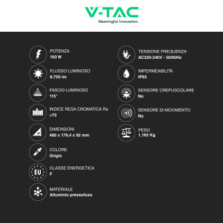 VT-150100ST Lampada Stradale LED 100W SMD Lampione IP65 V-Tac