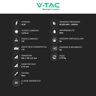 VT-15057ST Lampada Stradale LED 50W SMD Lampione IP65 V-Tac