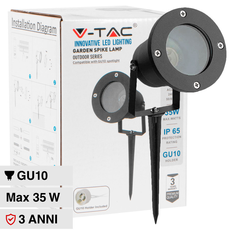 VT-7701 Portafaretto da Giardino con Portalampada GU10 V-Tac