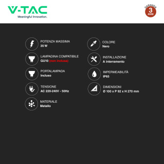 VT-7701 Portafaretto da Giardino con Portalampada GU10 V-Tac