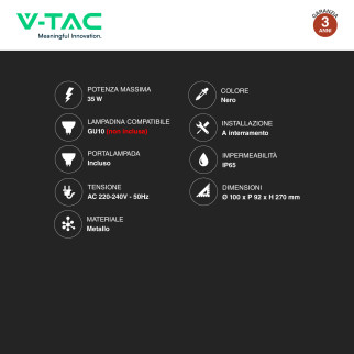 VT-7701 Portafaretto da Giardino con Portalampada GU10 V-Tac