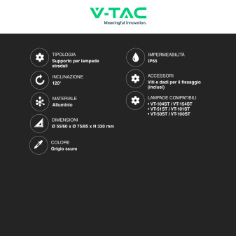 Adattatore V-Tac VT-795 Regolabile Per Lampade Stradali