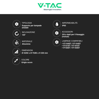Adattatore V-Tac VT-795 Regolabile Per Lampade Stradali
