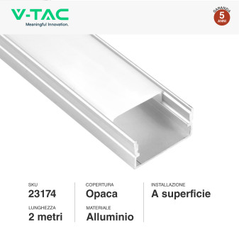 VT-8202 Profilo Piatto in Alluminio da 2m per Strisce LED V-Tac
