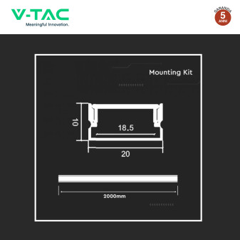 VT-8202 Profilo Piatto in Alluminio da 2m per Strisce LED V-Tac