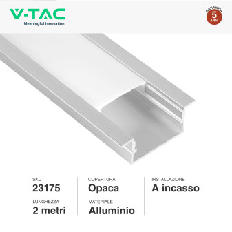 VT-8203 Profilo piatto in Alluminio da 2m per Strisce LED V-Tac