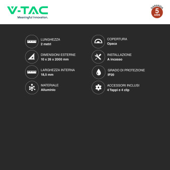 VT-8203 Profilo piatto in Alluminio da 2m per Strisce LED V-Tac