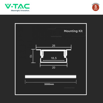 VT-8203 Profilo piatto in Alluminio da 2m per Strisce LED V-Tac