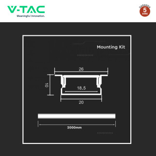 VT-8203 Profilo piatto in Alluminio da 2m per Strisce LED V-Tac