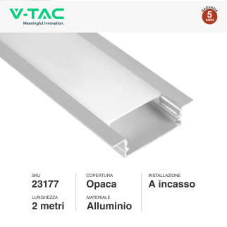 VT-8204 Profilo Piatto in Alluminio da 2m per Strisce LED V-Tac
