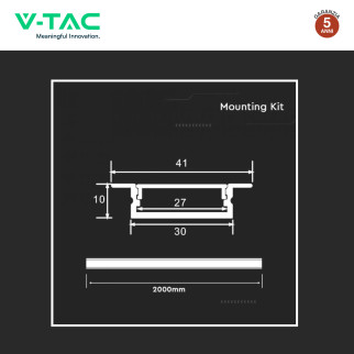 VT-8204 Profilo Piatto in Alluminio da 2m per Strisce LED V-Tac