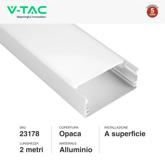 VT-8206 Profilo Piatto in Alluminio da 2m per Strisce LED V-Tac