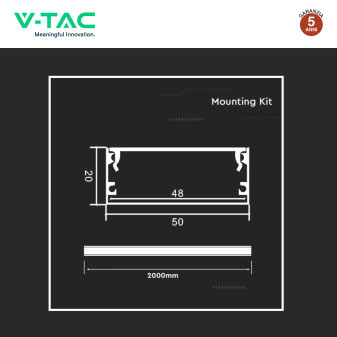 VT-8206 Profilo Piatto in Alluminio da 2m per Strisce LED V-Tac