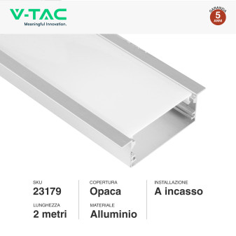 VT-8206 Profilo piatto in Alluminio da 2m per Strisce LED V-Tac