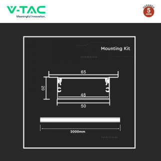VT-8206 Profilo piatto in Alluminio da 2m per Strisce LED V-Tac