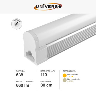 Tubo LED T5 6W SMD 30cm Linkabile in Alluminio Universo