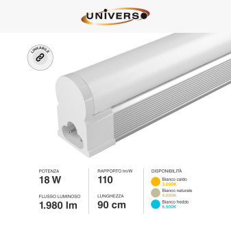 Tubo LED T5 18W SMD 90cm Linkabile in Alluminio Universo