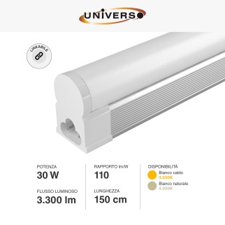 Tubo LED T5 30W SMD 150cm Linkabile in Alluminio Universo
