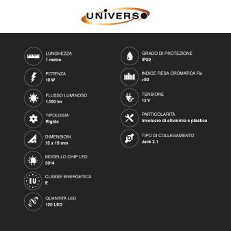 Striscia LED Rigida 10W SMD 120 LED/m 12V in Alluminio 1m Universo
