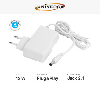 Alimentatore 12W 12V IP44 Plug&Play Jack 2.1 Colore Bianco Universo