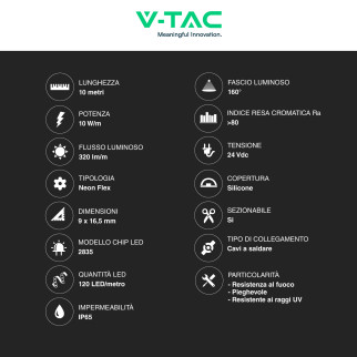 V-Tac VT-555 LED Neon Impermeabile Bianca - Bobina da 10