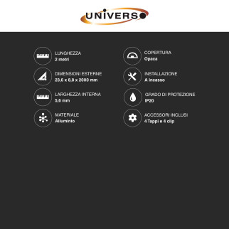 Profilo per Luce Indiretta in Alluminio da 2m per Strisce LED Universo